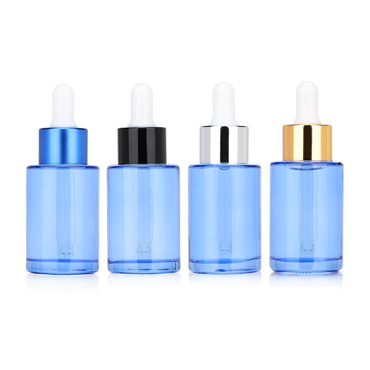 Wholesale bule colorful 5ml 10ml 15ml 20ml 30ml 50ml 100ml Flat shoulder bottle glass dropper bottle for body oil