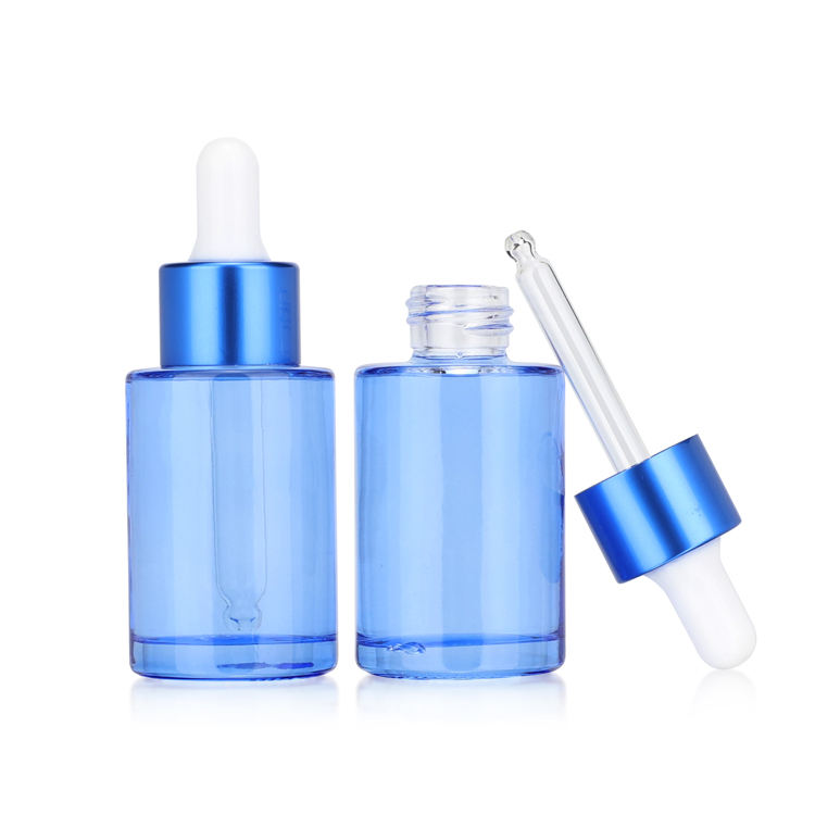 Wholesale bule colorful 5ml 10ml 15ml 20ml 30ml 50ml 100ml Flat shoulder bottle glass dropper bottle for body oil