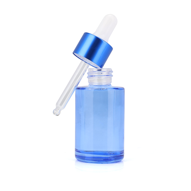 Wholesale bule colorful 5ml 10ml 15ml 20ml 30ml 50ml 100ml Flat shoulder bottle glass dropper bottle for body oil