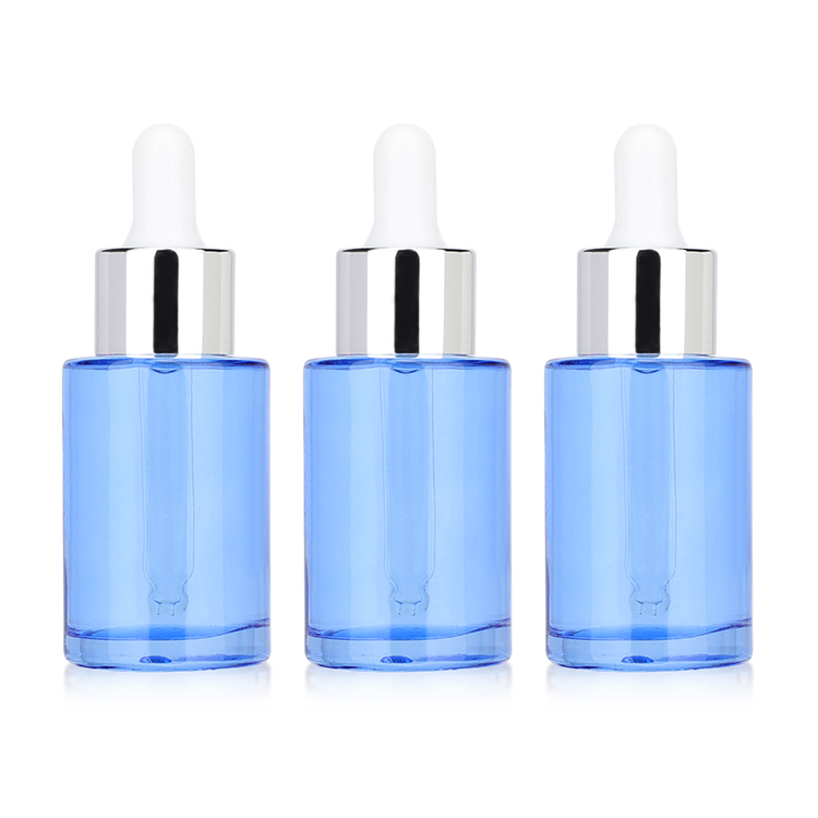 Wholesale bule colorful 5ml 10ml 15ml 20ml 30ml 50ml 100ml Flat shoulder bottle glass dropper bottle for body oil
