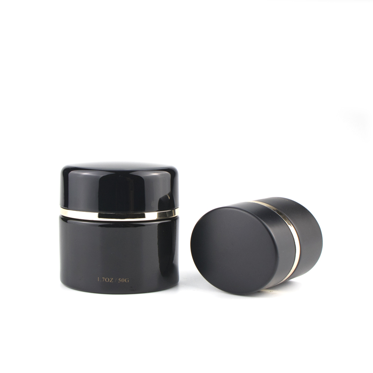 Wholesale canada luxury 20g 30g 50g matte black uv frosted glass cosmetic face cream jars with black lid
