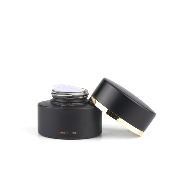 Wholesale canada luxury 20g 30g 50g matte black uv frosted glass cosmetic face cream jars with black lid