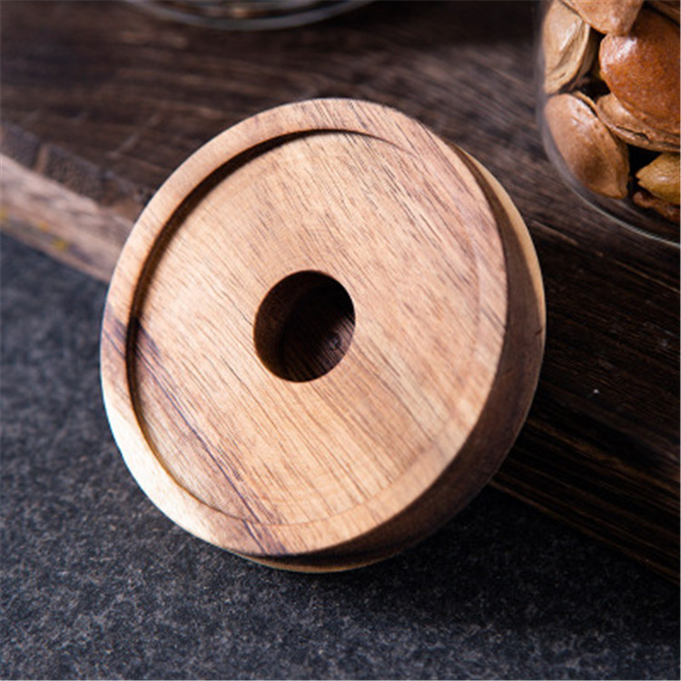 Wholesale cheap acacia wood 250ml 450ml 750ml 950ml storage glass jar with sealed lid Borosilicate glass with acacia wood lid