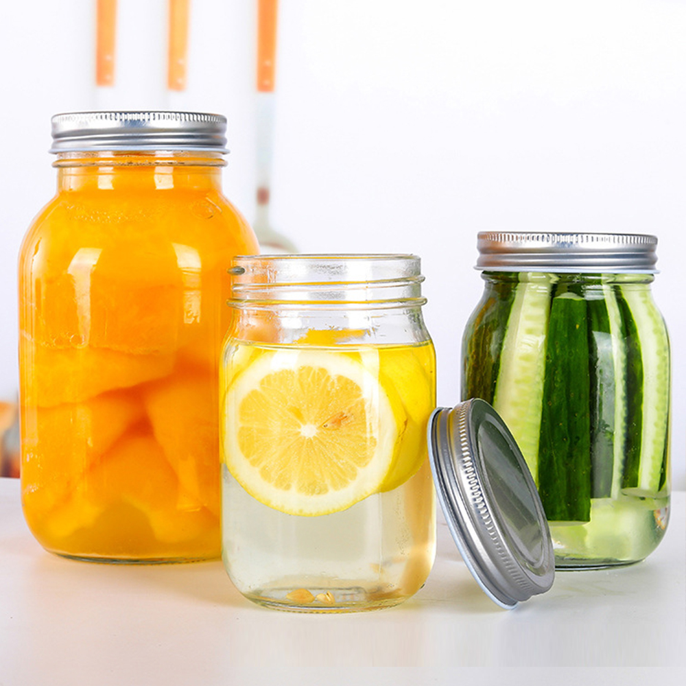 Wholesale cheap custom canning 4oz 8oz 16 oz 32oz glass mason jar with wide mouth lid