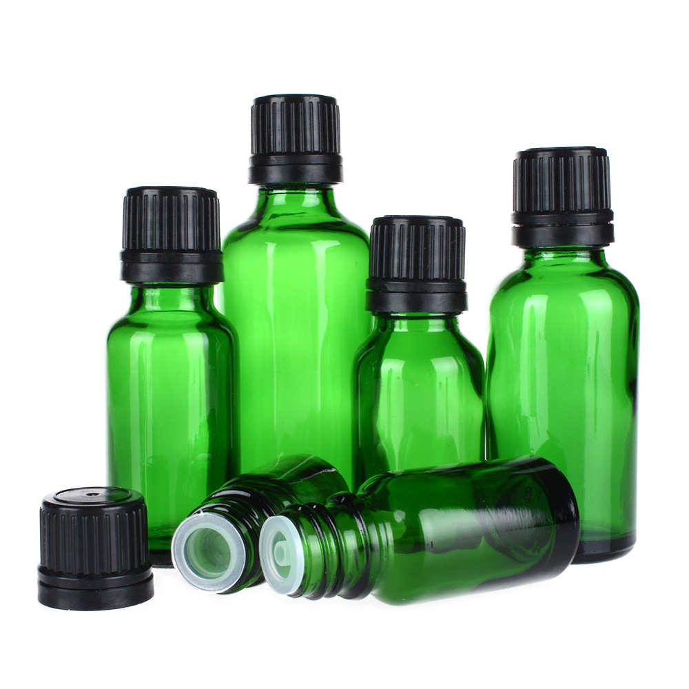 Wholesale cheap e liquid green glass dropper bottle from 5ml 10ml 15ml 30ml 50ml 100ml