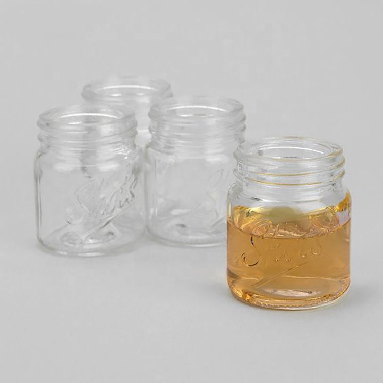Wholesale cheap mini 2oz clear glass mason jar shot glasses drinking cup with custom packages