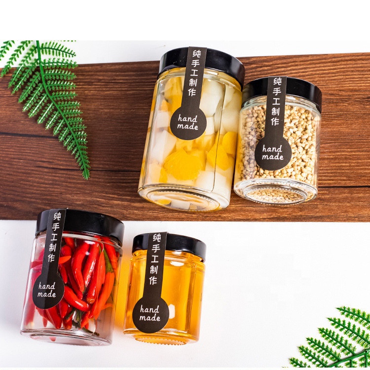 Wholesale cheap round food storage empty honey bee glass jar for canning with metal lid