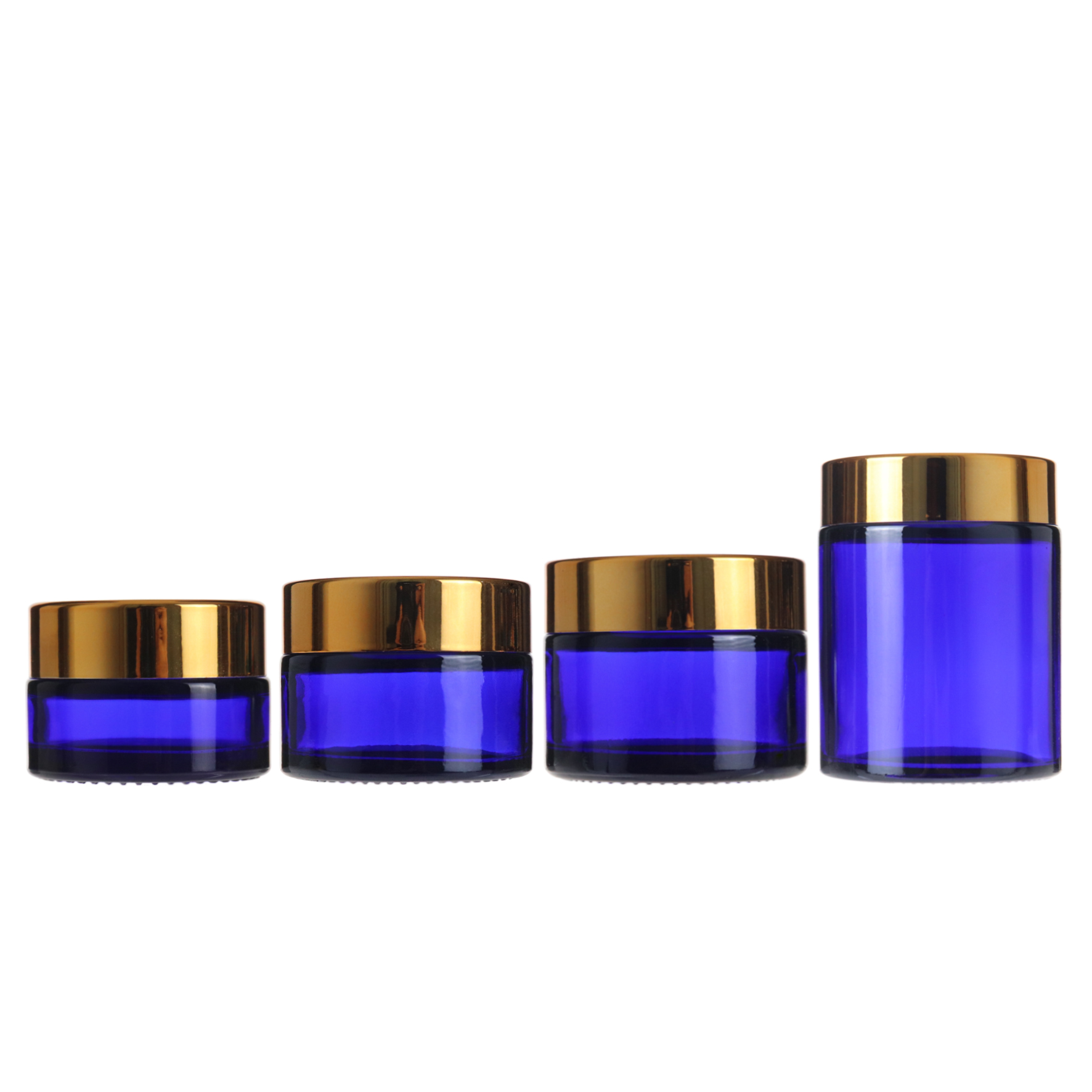 Wholesale china empty blue 20g 30g 50g 100g round glass cosmetic jar with various lids