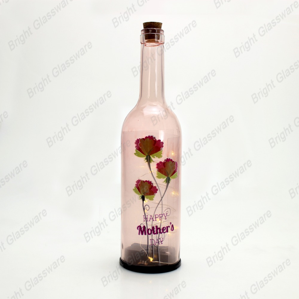 Wholesale christmas patterns decal beer glass wine bottles with cork stoppers