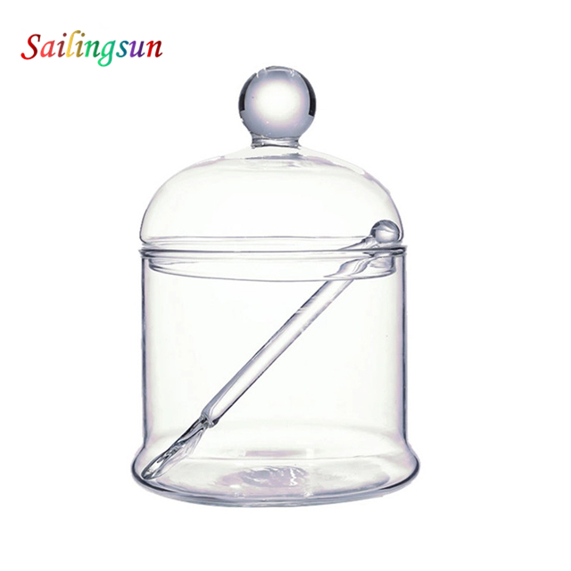 Wholesale classical design handmade with lid pyrex glass condiment jar