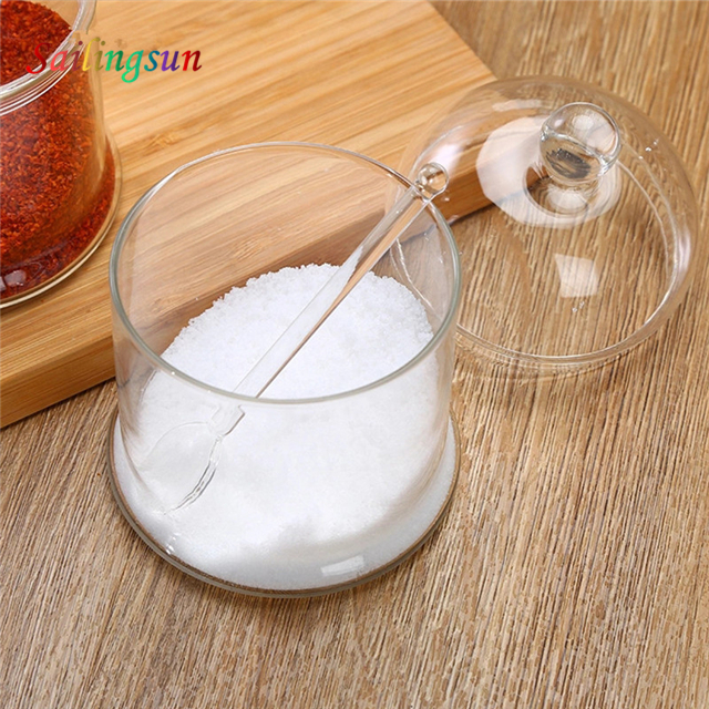 Wholesale classical design handmade with lid pyrex glass condiment jar