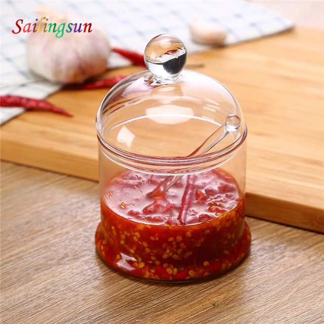 Wholesale classical design handmade with lid pyrex glass condiment jar