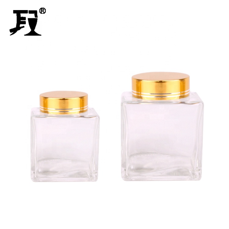 Wholesale clear 200ml 360ml airtight square honey glass storage jar with screw lid