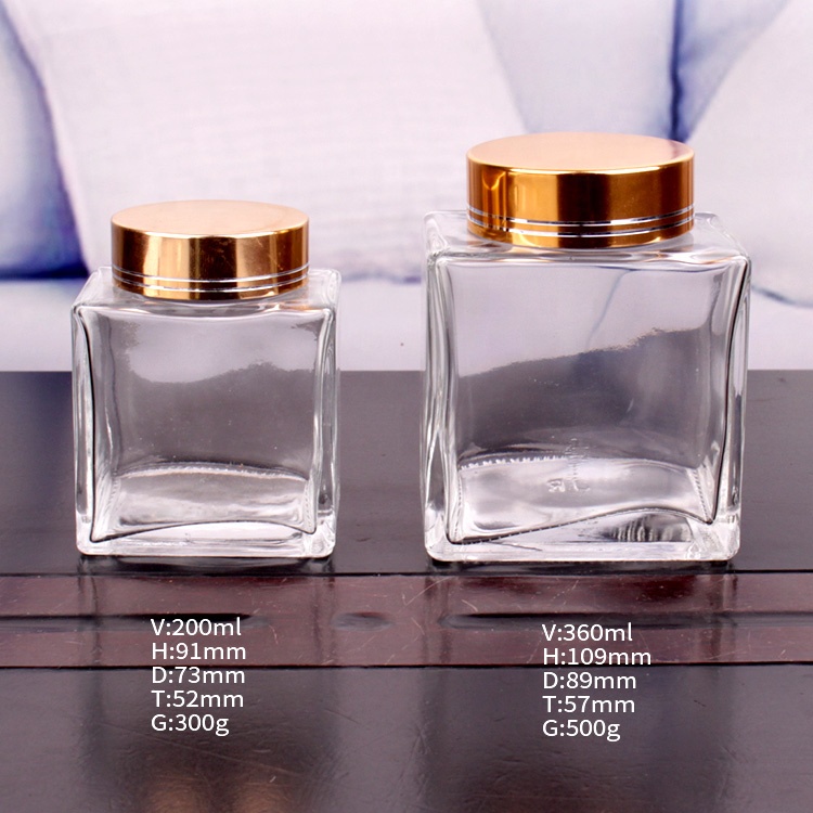 Wholesale clear 200ml 360ml airtight square honey glass storage jar with screw lid
