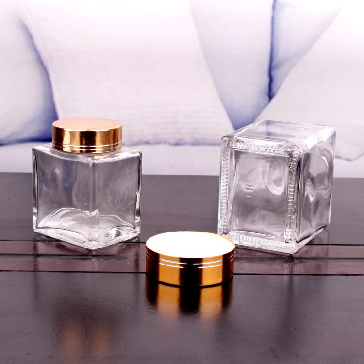 Wholesale clear 200ml 360ml airtight square honey glass storage jar with screw lid