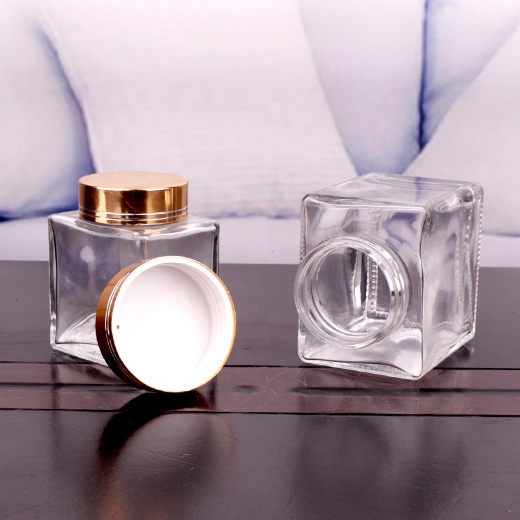 Wholesale clear 200ml 360ml airtight square honey glass storage jar with screw lid