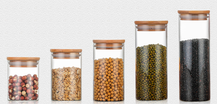 Wholesale clear 250ml 500ml 750ml glass storage bottle jar with bamboo lid cookie candy high borosilicate glass jar