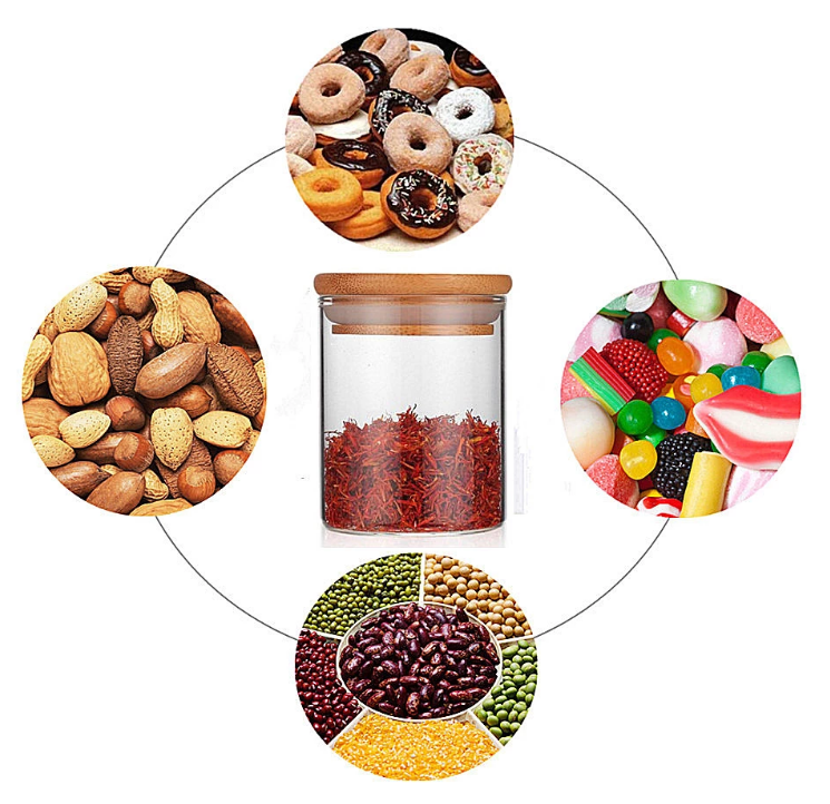 Wholesale clear 250ml 500ml 750ml glass storage bottle jar with bamboo lid cookie candy high borosilicate glass jar