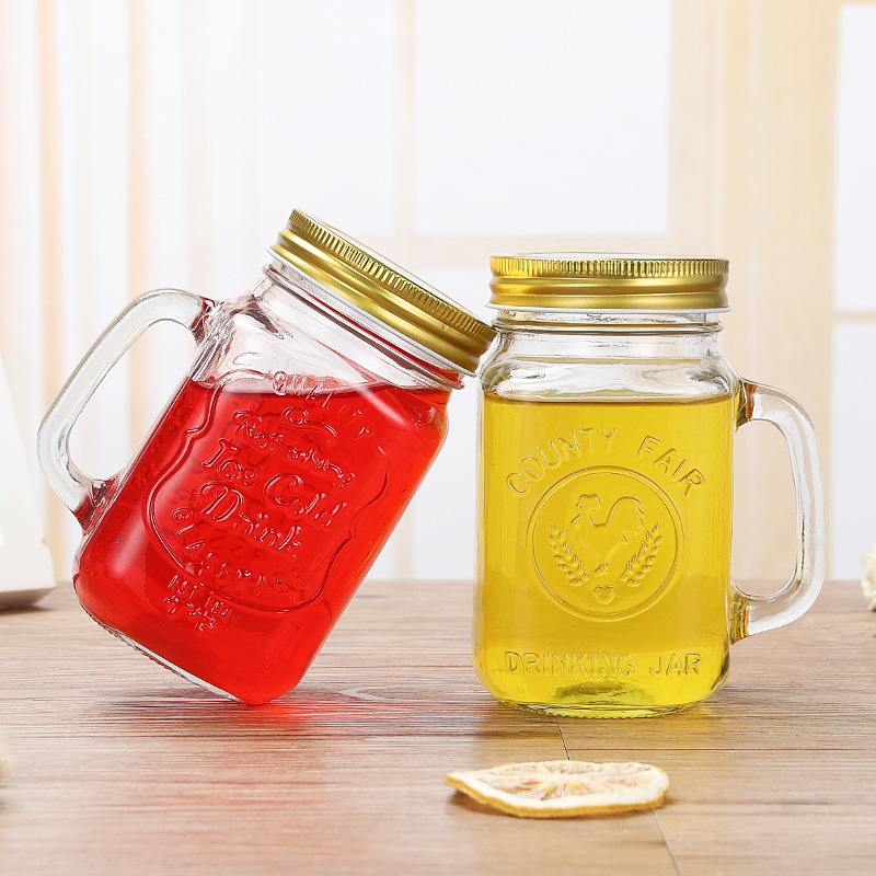 Wholesale clear 300ml 450ml 500ml 600ml glass mason jar drink glass candle glass with handle