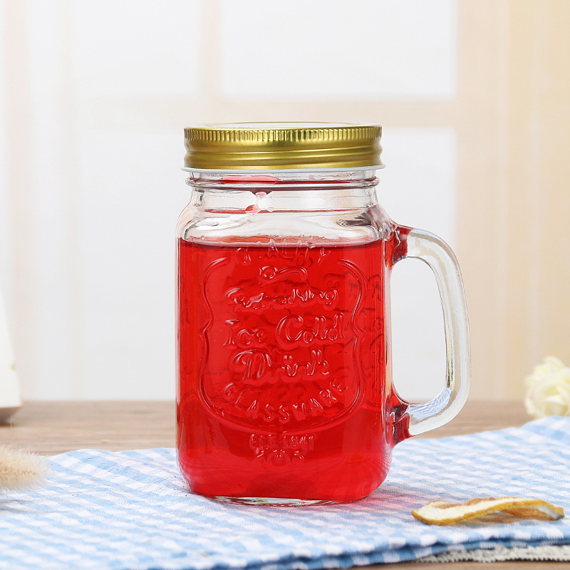 Wholesale clear 300ml 450ml 500ml 600ml glass mason jar drink glass candle glass with handle