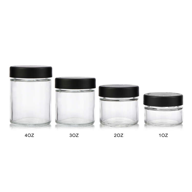 Wholesale clear black 3g 5g 7g 18g 60g Child Proof Cap Small Round Glass Weed Container 5ml Resistant Lid Jar For Hemp Packaging