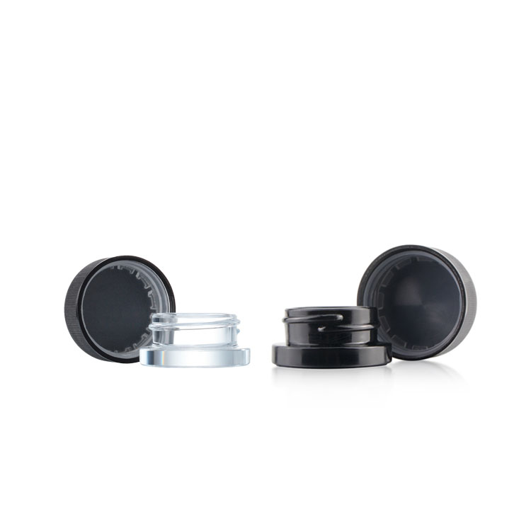 Wholesale clear dark makeup container 3 5 7 gram child resistant proof cosmetics packaging glass jars with black cap