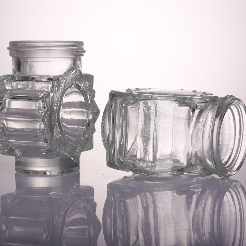 Wholesale clear hexagon 120ml 4oz glass storage jar honey jar with metal lid