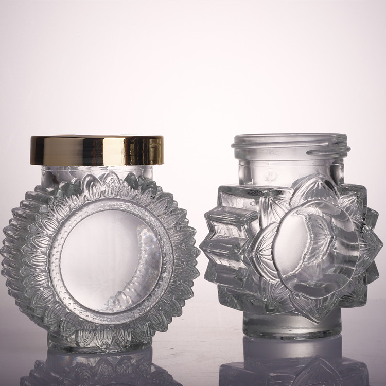 Wholesale clear hexagon 120ml 4oz glass storage jar honey jar with metal lid