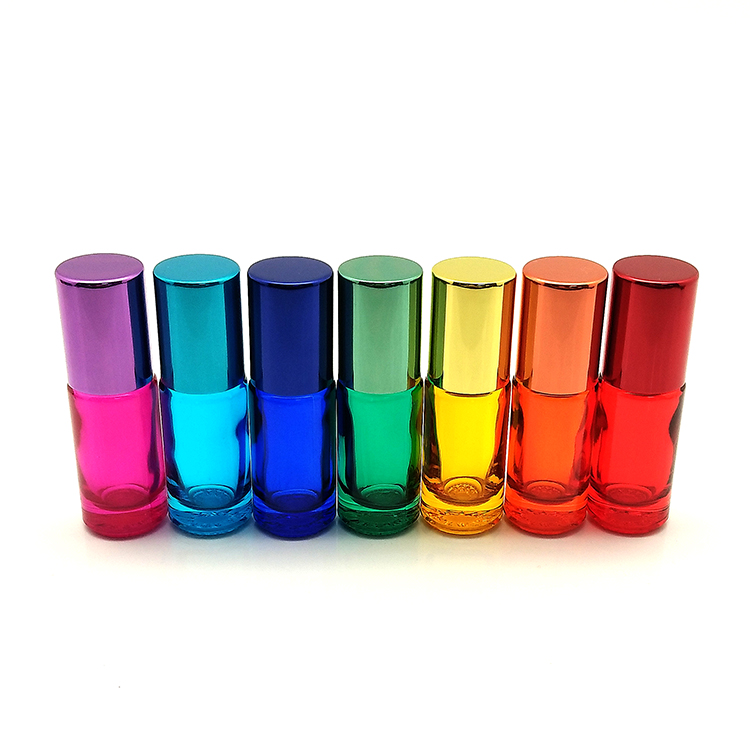 Wholesale colored glass gemstone stainless steel roller ball perfume bottle 5ml