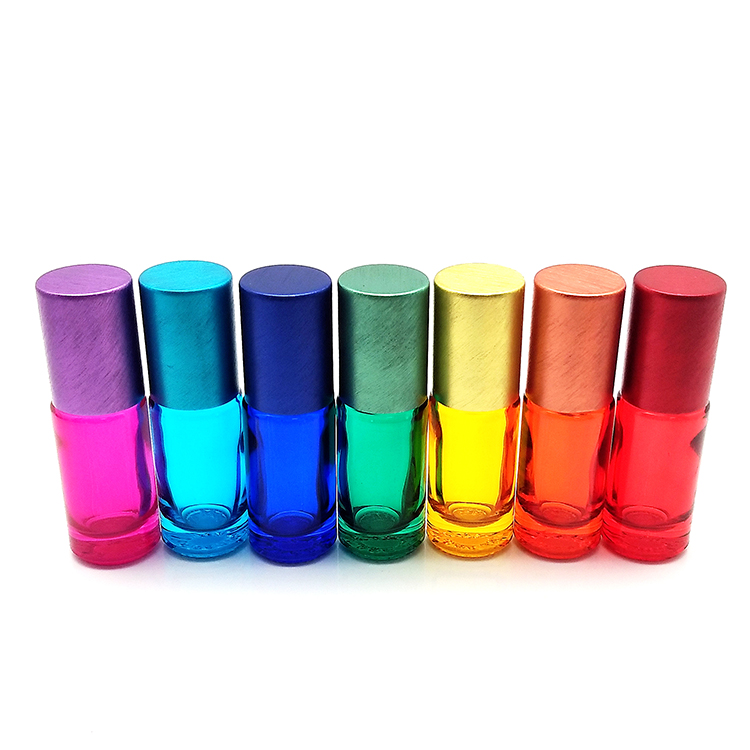 Wholesale colored glass gemstone stainless steel roller ball perfume bottle 5ml