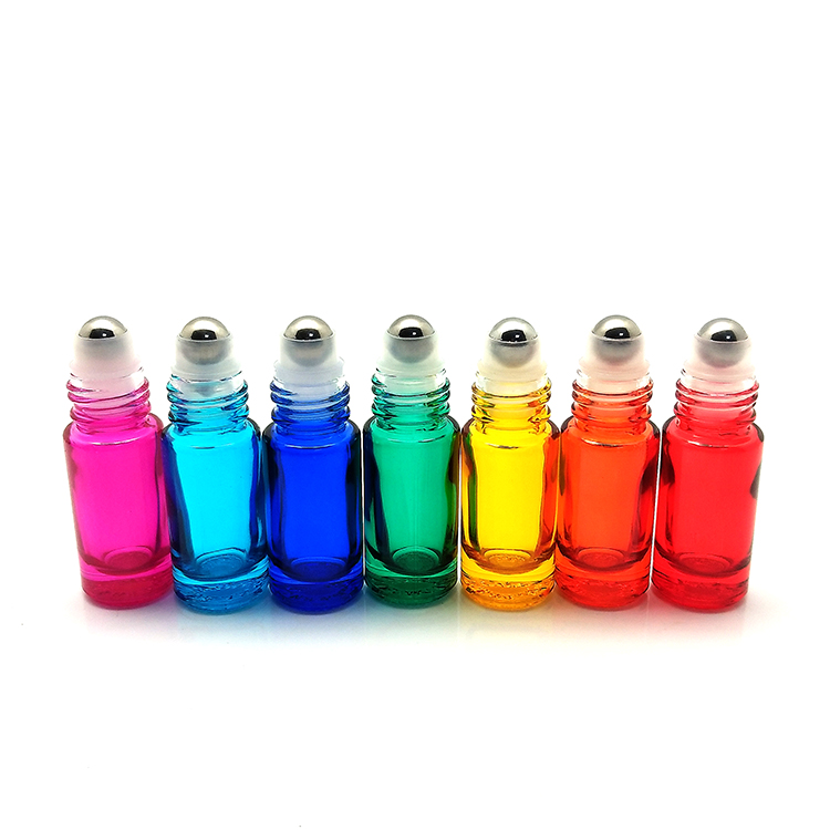 Wholesale colored glass gemstone stainless steel roller ball perfume bottle 5ml