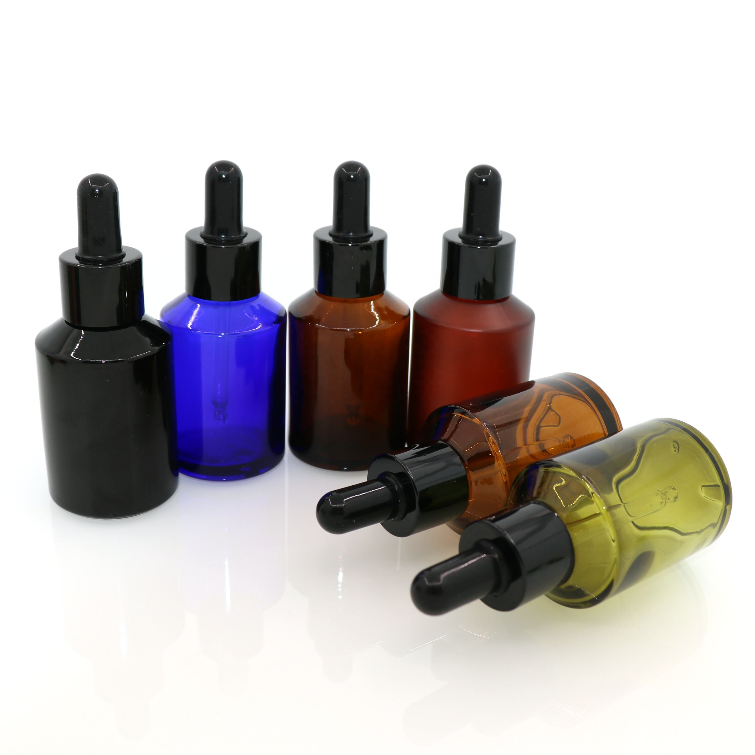 Wholesale colored slant shoulder glass essential oil bottle with dropper for cosmetics containers and packaging