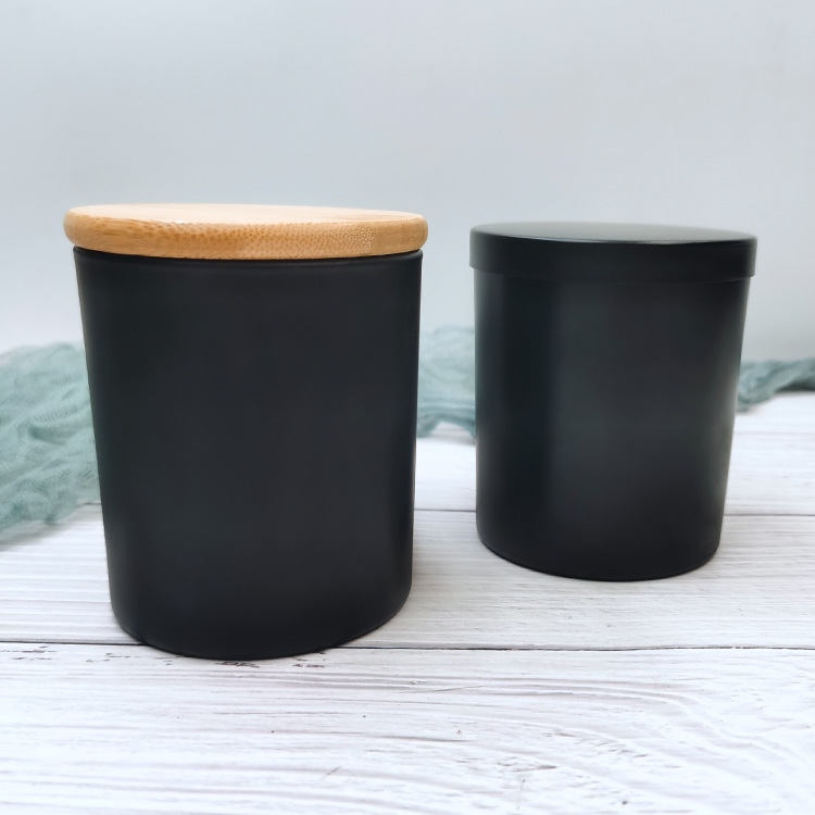 Wholesale coloured candle jars fragrance frosted bottle black glass candle jars with lid