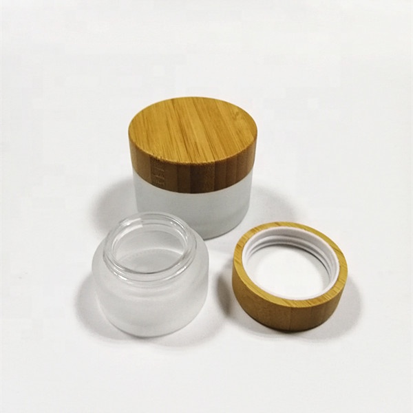 Wholesale container cream cosmetic glass bamboo jar with lid