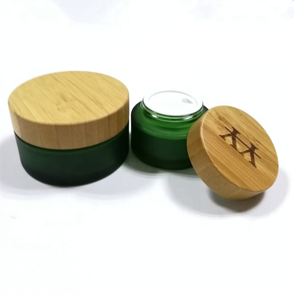 Wholesale container cream cosmetic glass bamboo jar with lid