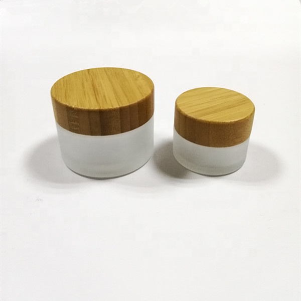 Wholesale container cream cosmetic glass bamboo jar with lid
