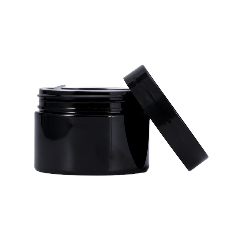 Wholesale cosmetic Food Grade 250 ml 200 ml 180 ml 150 ml 120 ml 100 ml 80 ml 50 ml Round Shiny Black Plastic Wide Mouth Jar