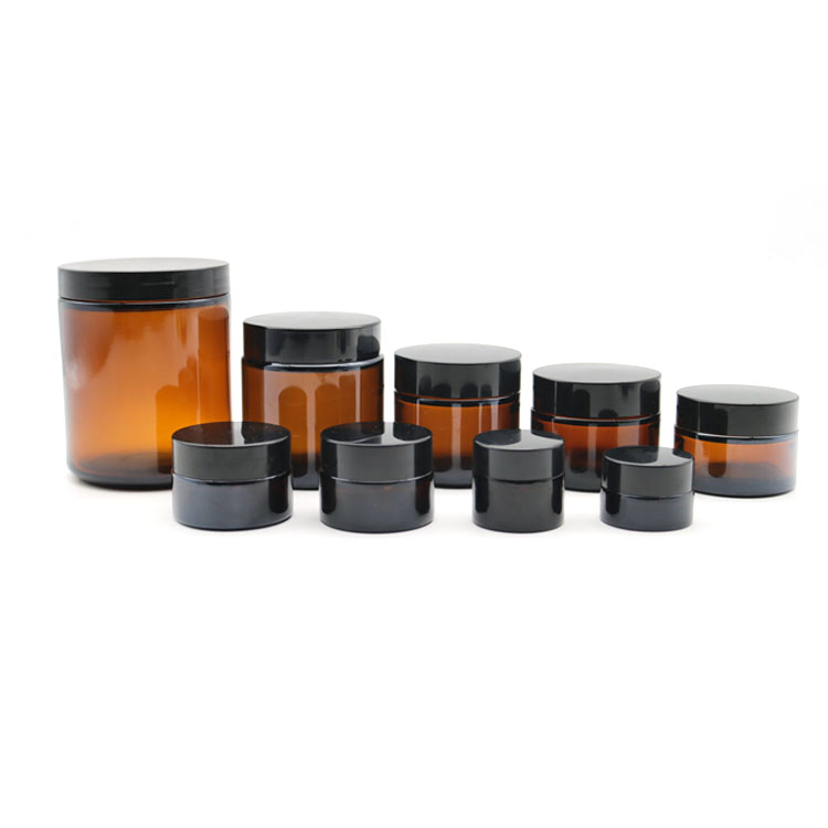 Wholesale cosmetic amber straight side round wide mouth glass jars for cream packaging 5g 10g 15g 20g 30g 50g 60g 100g 120g 250g