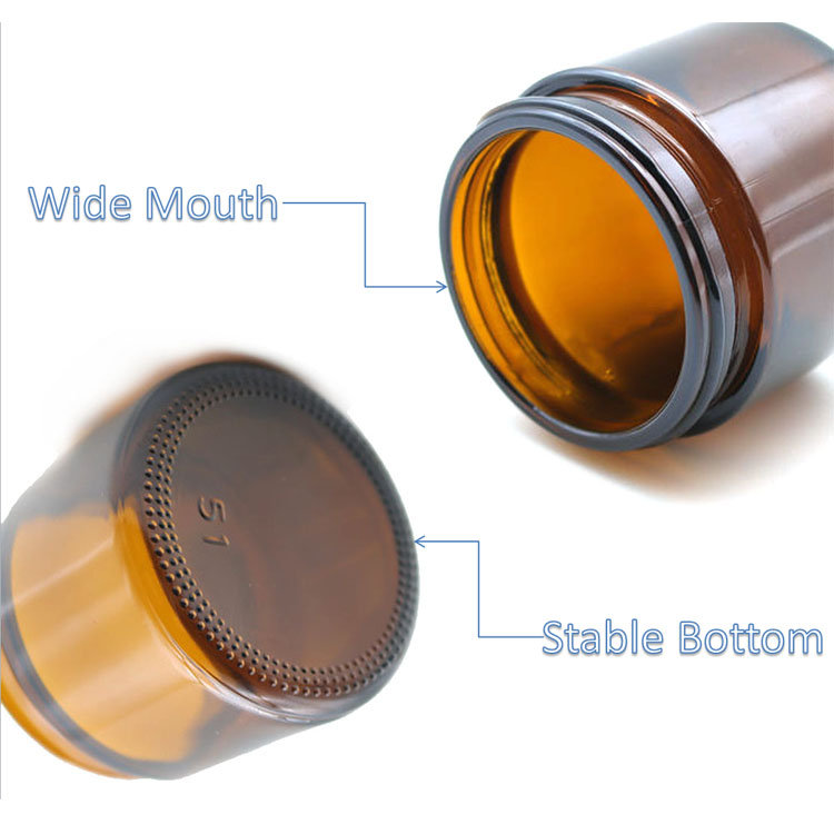 Wholesale cosmetic amber straight side round wide mouth glass jars for cream packaging 5g 10g 15g 20g 30g 50g 60g 100g 120g 250g
