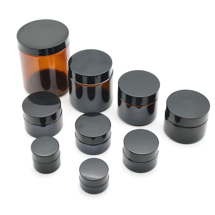 Wholesale cosmetic amber straight side round wide mouth glass jars for cream packaging 5g 10g 15g 20g 30g 50g 60g 100g 120g 250g