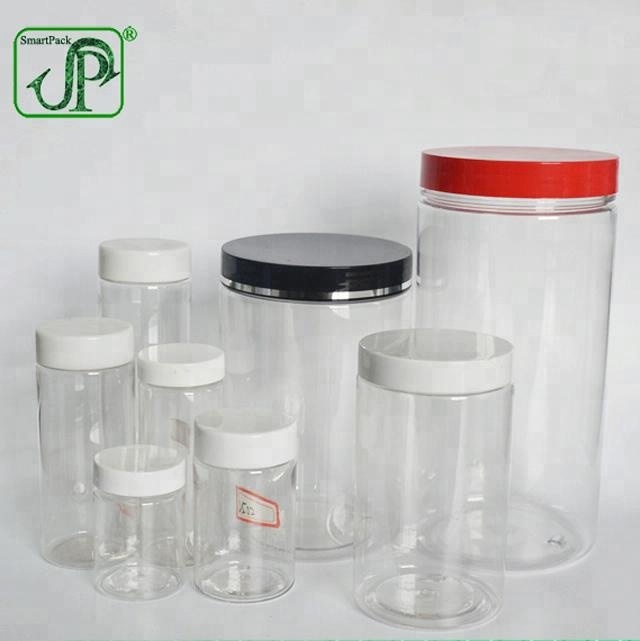 Wholesale cosmetic and food packaging pet plastic jar PET jar cosmetic cream jar with white or black lid