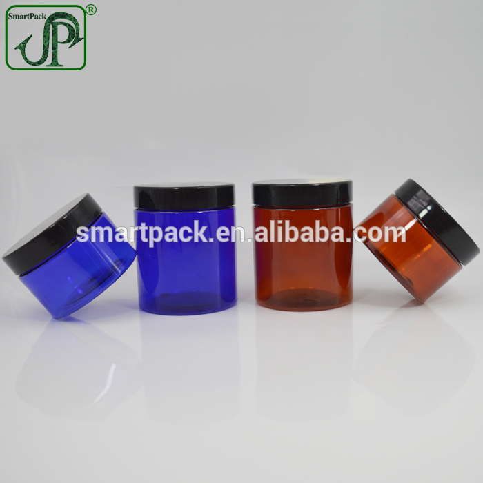 Wholesale cosmetic and food packaging pet plastic jar PET jar cosmetic cream jar with white or black lid