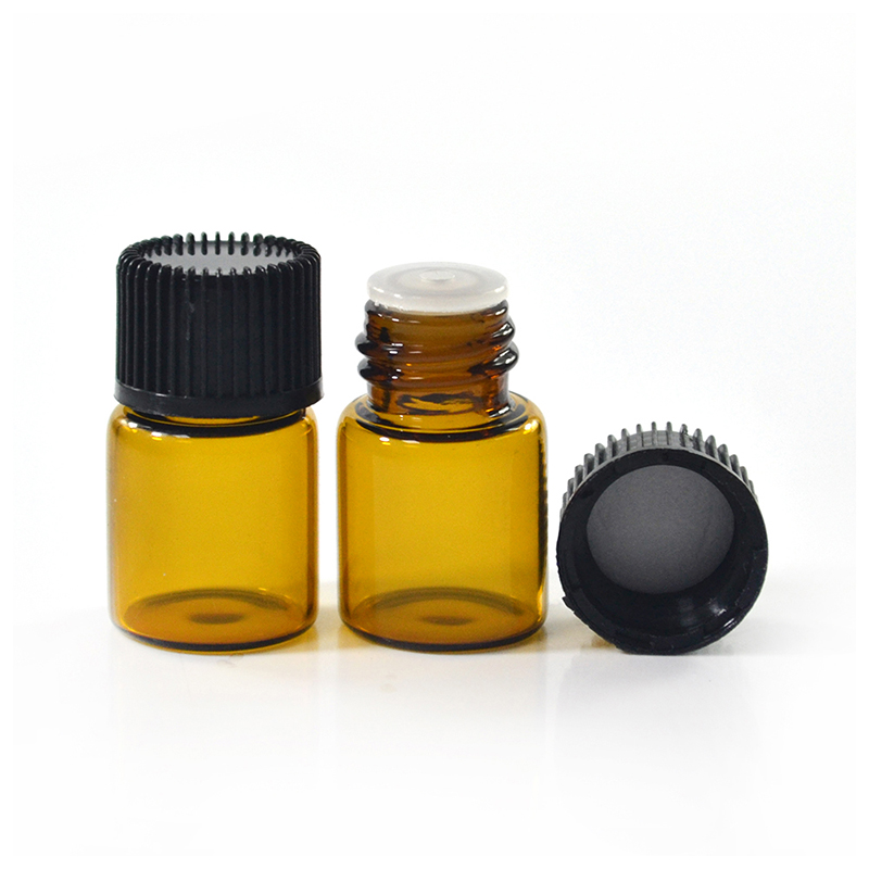 Wholesale cosmetic container 1ml 2ml 3ml 5ml mini sample amber glass vial with Inner plug and screw cap