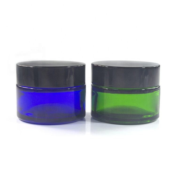 Wholesale cosmetic container green blue 20g 30g 50g glass cream jars with aluminum lid