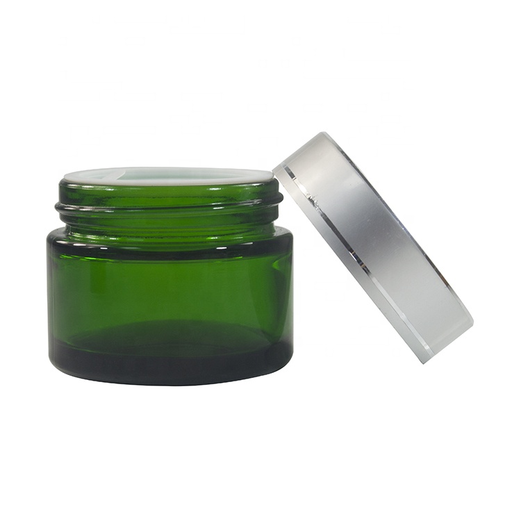 Wholesale cosmetic container green blue 20g 30g 50g glass cream jars with aluminum lid