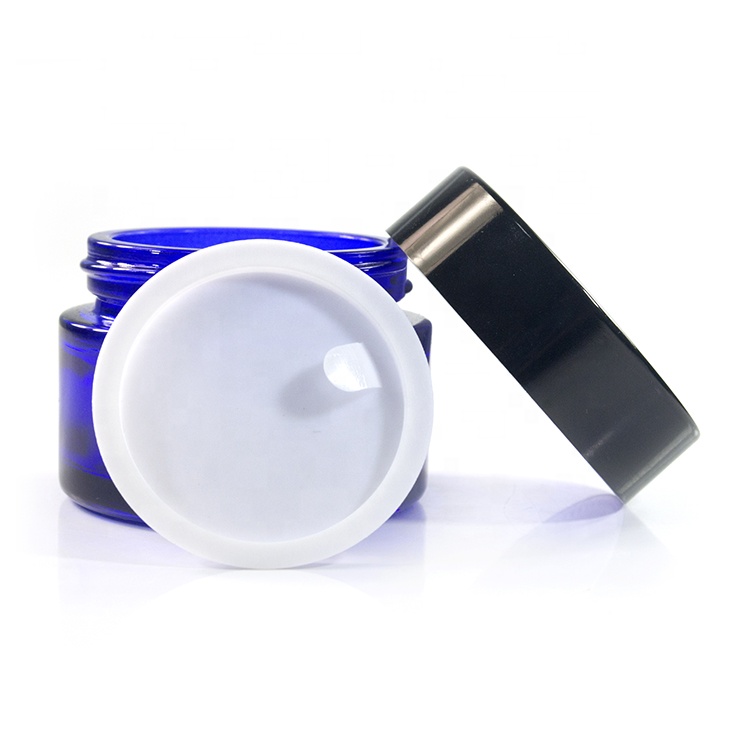 Wholesale cosmetic container green blue 20g 30g 50g glass cream jars with aluminum lid