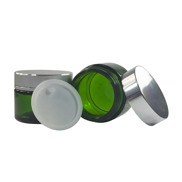 Wholesale cosmetic container green blue 20g 30g 50g glass cream jars with aluminum lid