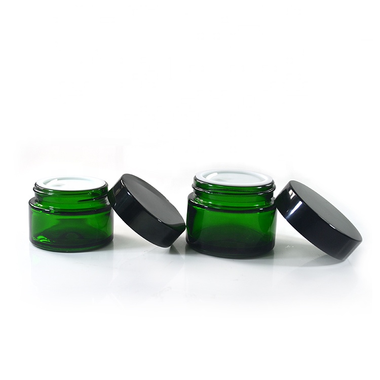 Wholesale cosmetic container green blue 20g 30g 50g glass cream jars with aluminum lid