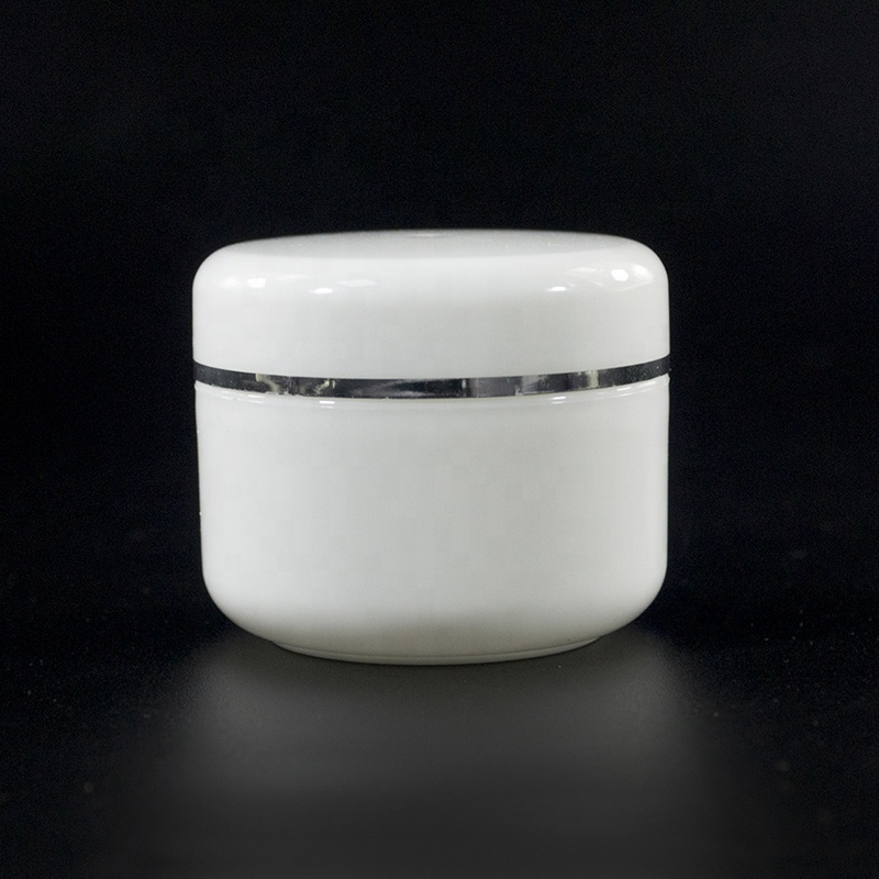 Wholesale cosmetic containers 10g 20g 50g 100g 250g white plastic face cream jar with silver edge