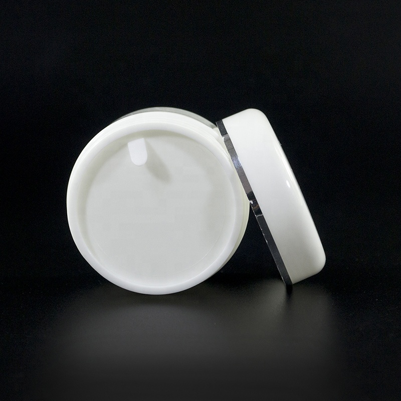 Wholesale cosmetic containers 10g 20g 50g 100g 250g white plastic face cream jar with silver edge